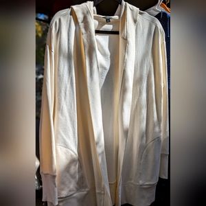 Ann Taylor soft cream Hooded open front Cardigan Shacket